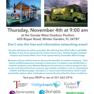 Sonata West independent & assisted living networking & Florida medical marijuana event flyer