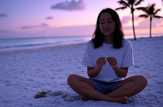 A woman relaxing on the beach.