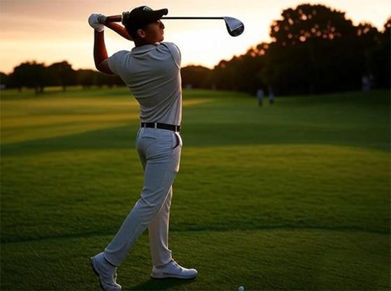 A man playing golf.