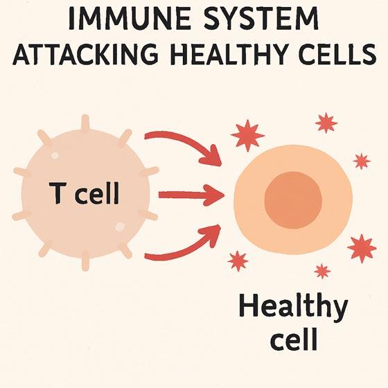 Illustration of a T cell attacking a Healthy cell.