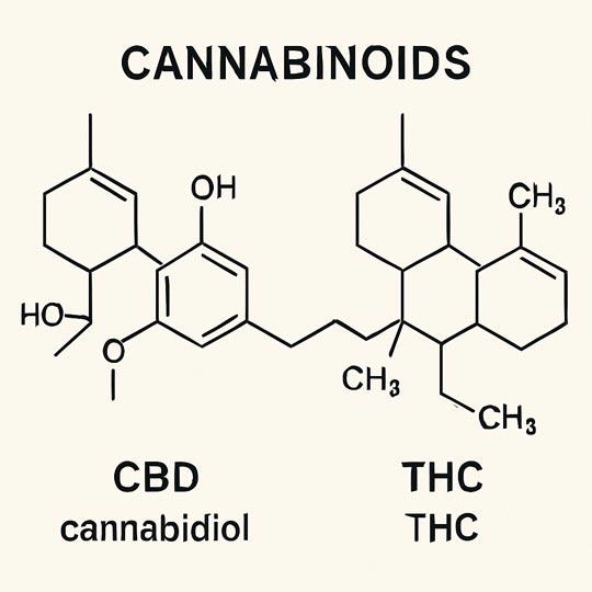 Illustration showing the chemical makeup of CBD and THC